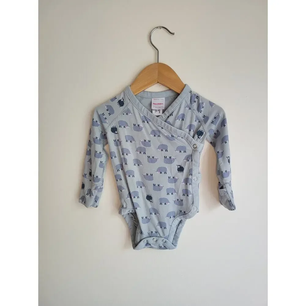 Hanna Andersson Size 70 6-12m Wrap Front Baby Boy Bodysuit EUC